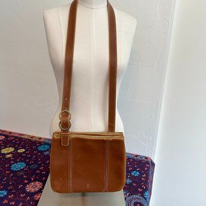 Liz Claiborne Three Pocket Crossbody Bag - Honey Brown Vegan Leather